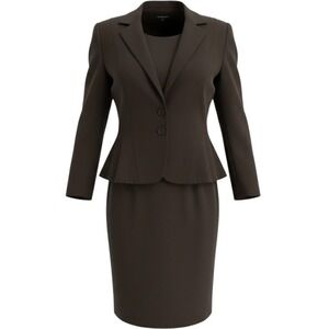 Anne Klein Skirt Suit Set Womens 8 Black Peplum Blazer Sheath Dress